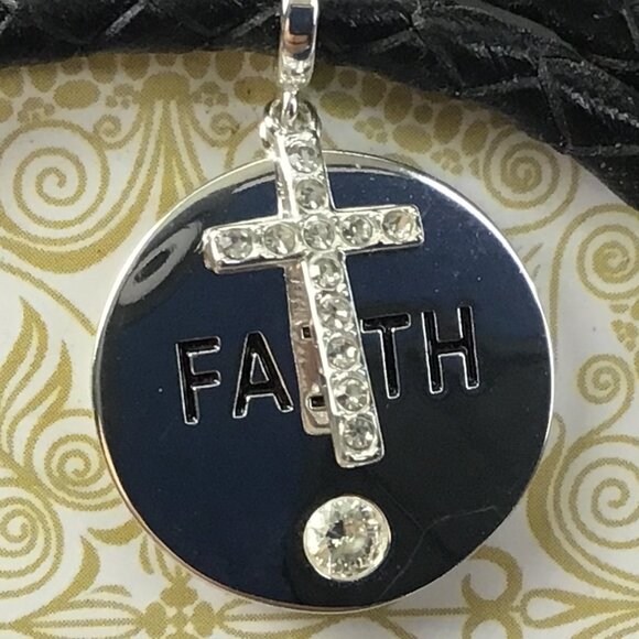 LUXE by CBC Genuine Leather Coil Wrap Bracelet With Cubic Zirconia "FAITH" - Picture 3 of 6